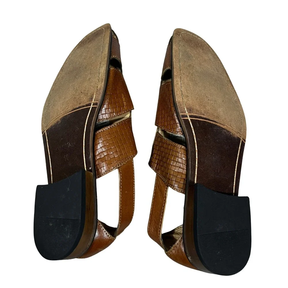 La Milano Woven Fisherman Sandals Square Toe Cognac Brown Dressy Size 11